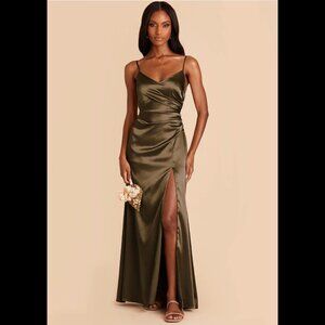 Catherine Bridesmaid Dress Shiny Satin Olive NWT